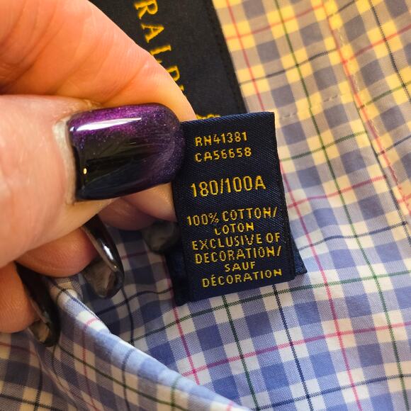 Ralph Lauren Button Down Shirt Mens Large Blue Plaid Long Sleeve Classic Preppy - Picture 5 of 14